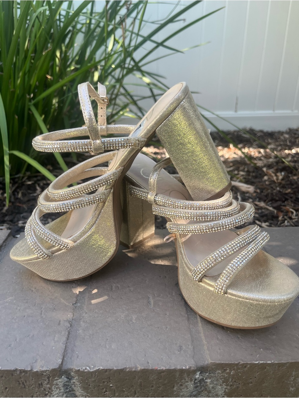 Sugar Gold Rhinestone Platform Heeled Sandals